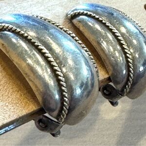 Vintage CNA 925 Sterling Silver Clip Earrings Braided Gold Rope